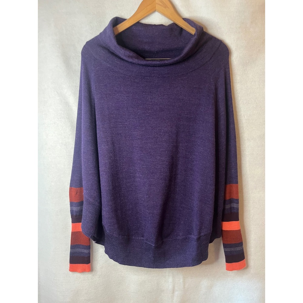 Smartwool Nokoni Poncho Sweater Purple w Striped Cuffs Sz S/M